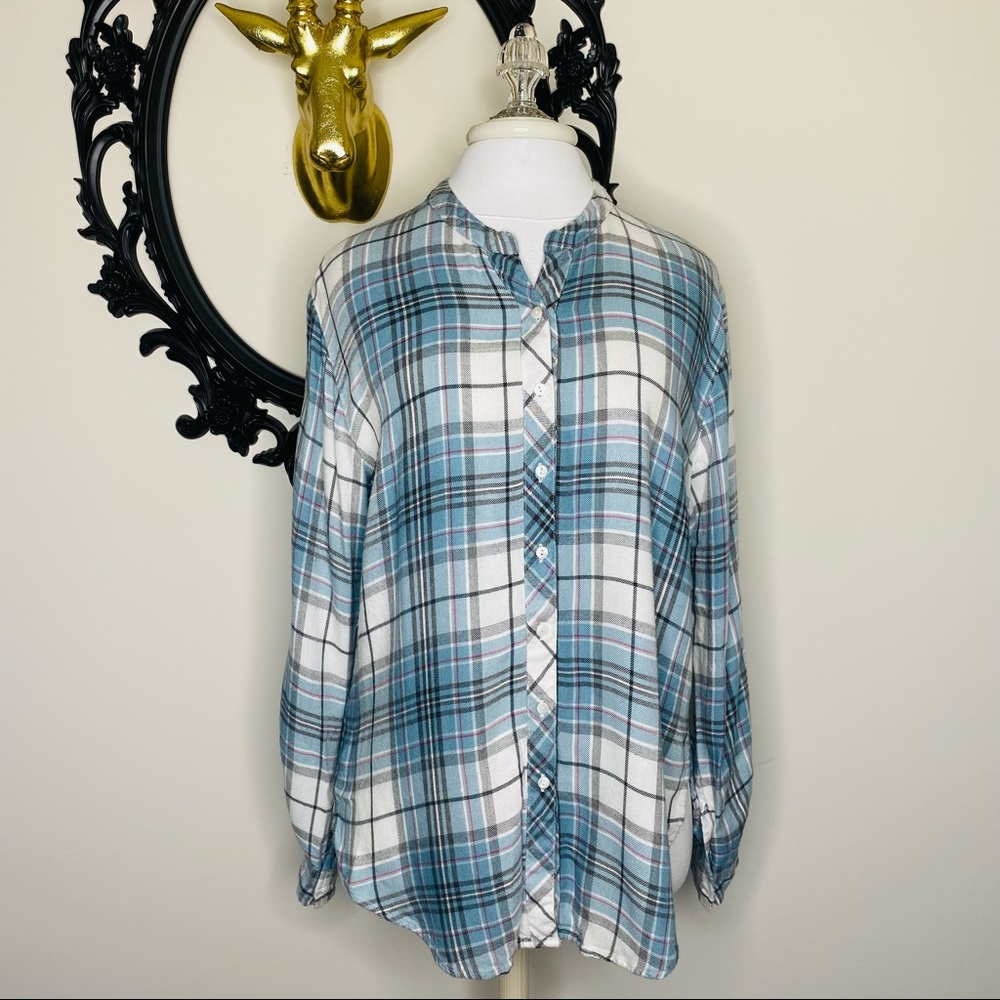 White Crow Teal, White, Pink and Gray Plaid Flannel Shirt